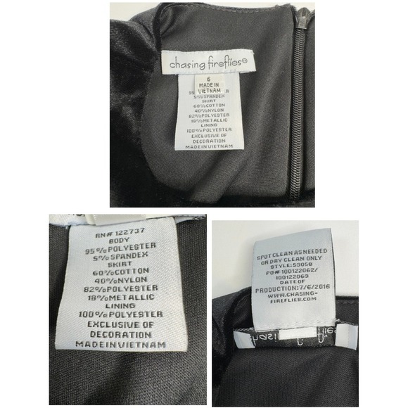 Chasing Fireflies Girls Black Velvet Dress Tiered Lace Party Holiday Size 6 - Picture 4 of 16